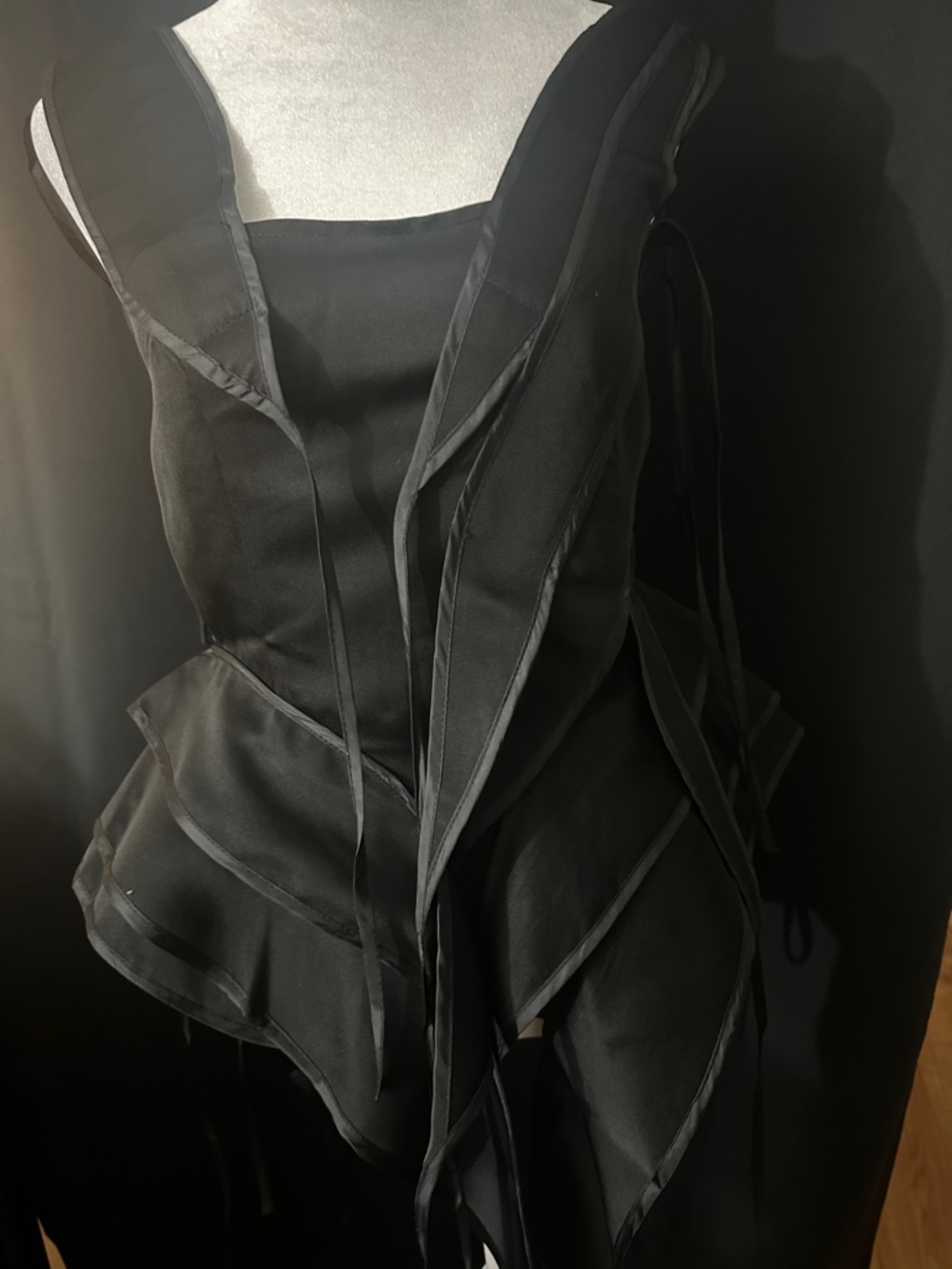 AKIRA Black Satin Corset Top with Peplum